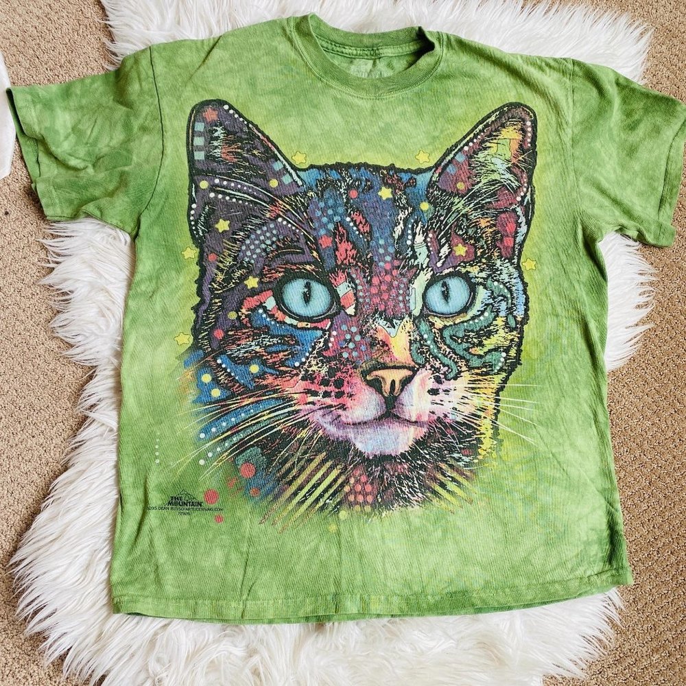 The Mountain Green Watchful‎ Cat Short Sleeve Tee M